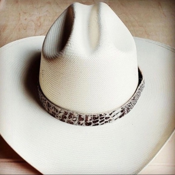 Leather Band Only - Cream & Bronze Gator Embossed Hat Band - Picture 1 of 6